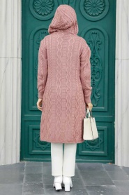 Neva Style - Cardigan en maille hijab rose séchée 70020GK - Thumbnail