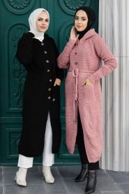 Neva Style - Cardigan en maille hijab rose séchée 70170GK - Thumbnail