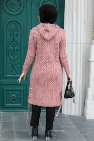 Neva Style - Cardigan en maille hijab rose séchée 70710GK - Thumbnail