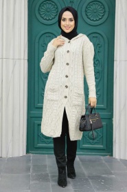 Neva Style - Cardigan en Tricot Hijab Beige 70020BEJ - Thumbnail