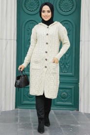 Neva Style - Cardigan en Tricot Hijab Beige 70020BEJ - Thumbnail
