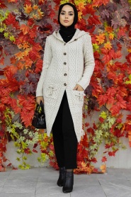 Neva Style - Cardigan en Tricot Hijab Beige 70710BEJ - Thumbnail