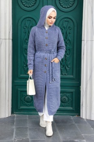 Neva Style - Cardigan en Tricot Hijab Bleu Indigo 70170IM - Thumbnail
