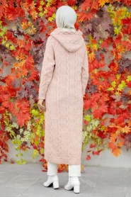 Neva Style - Cardigan en tricot hijab poudré 70201PD - Thumbnail