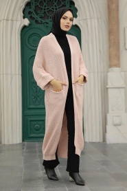 Neva Style - Cardigan en Tricot Hijab Poudre 4182PD - Thumbnail