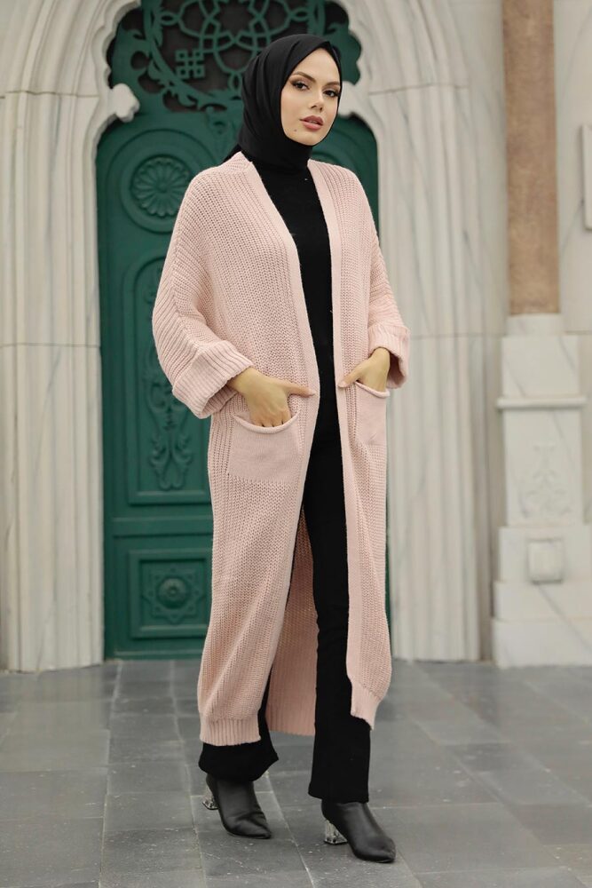 Neva Style - Cardigan en Tricot Hijab Poudre 4182PD - 4