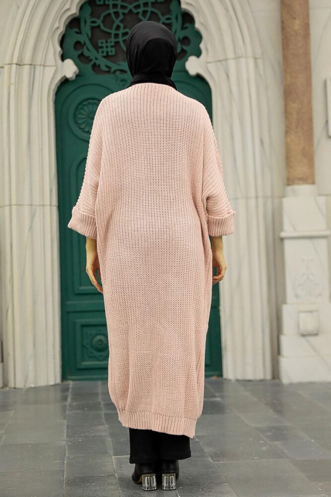 Neva Style - Cardigan en Tricot Hijab Poudre 4182PD - 6