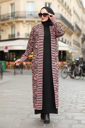 Neva Style - Cardigan en tricot Hijab Rose poussiéreux 3145GK - NEVA STYLE