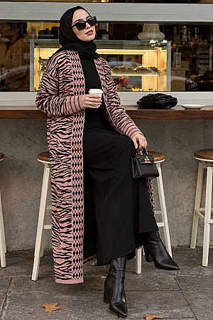 Neva Style - Cardigan en tricot Hijab Rose poussiéreux 3145GK - NEVA STYLE