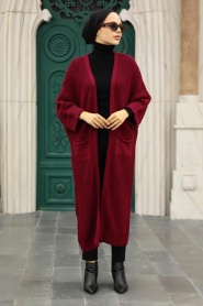 Neva Style - Cardigan en Tricot Hijab Rouge Bordeaux 4182BR - Thumbnail