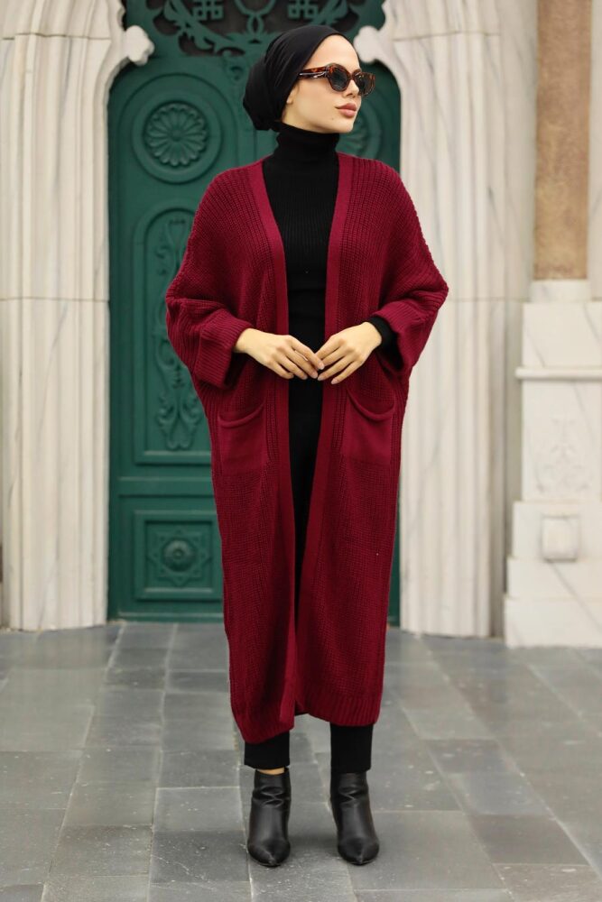 Neva Style - Cardigan en Tricot Hijab Rouge Bordeaux 4182BR - 3