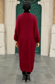 Neva Style - Cardigan en Tricot Hijab Rouge Bordeaux 4182BR - Thumbnail