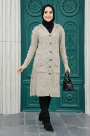Neva Style - Cardigan en Tricot Hijab Vison 70020V - Thumbnail