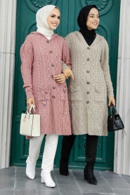 Neva Style - Cardigan en Tricot Hijab Vison 70020V - Thumbnail