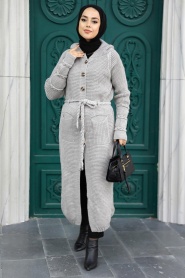 Neva Style - Cardigan en Tricot Hijab Vison 70170V - Thumbnail