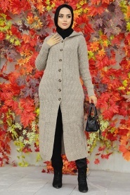 Neva Style - Cardigan en Tricot Hijab Vison 70250V - Thumbnail