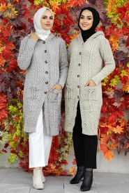 Neva Style - Cardigan en Tricot Hijab Vison 70710V - Thumbnail