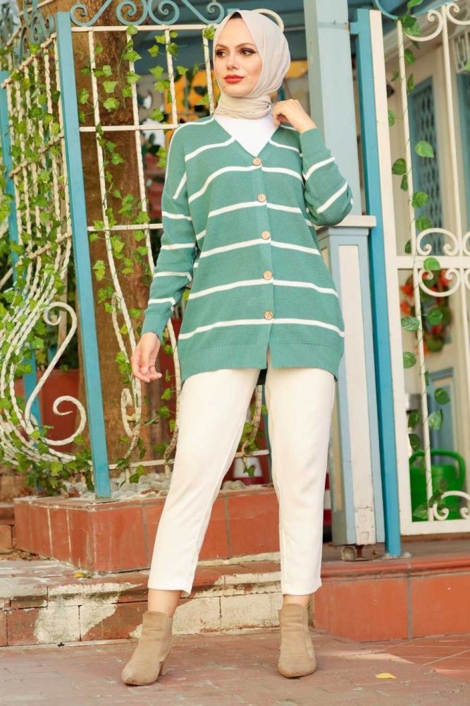 Neva Style -Cardigan Hijab Vert 2428CY - 2