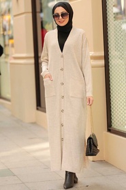 Neva Style - Cardigan Tricot Beige Hijab 33690BEJ - Thumbnail