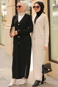 Neva Style - Cardigan Tricot Beige Hijab 33690BEJ - Thumbnail