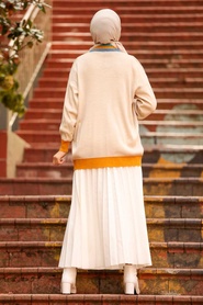 Neva Style - Cardigan Tricot Hijab Beige 2474BEJ - Thumbnail