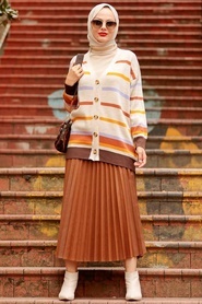 Neva Style -Cardigan Tricot Hijab Beige 2482BEJ - Thumbnail