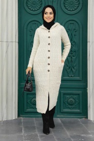 Neva Style - Cardigan Tricot Hijab Beige 70250BEJ - Thumbnail