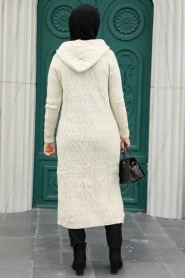 Neva Style - Cardigan Tricot Hijab Beige 70250BEJ - Thumbnail