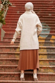 Neva Style - Cardigan Tricot Hijab Beige 7944BEJ - Thumbnail