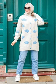 Neva Style - Cardigan Tricot Hijab Beige 8002BEJ - Thumbnail