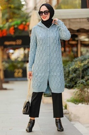 Neva Style - Cardigan Tricot Hijab Bleu 41202M - Thumbnail