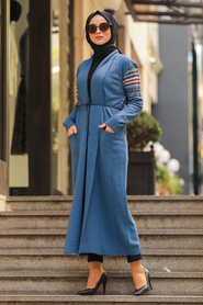Neva Style - Cardigan Tricot Hijab Bleu Indigo 15725IM - Thumbnail