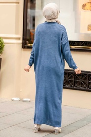 Neva Style - Cardigan Tricot Hijab Bleu Indigo 33690IM - Thumbnail