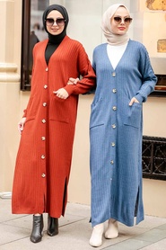 Neva Style - Cardigan Tricot Hijab Bleu Indigo 33690IM - Thumbnail