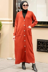 Neva Style - Cardigan Tricot Hijab Carreaux 33690KRMT - Thumbnail