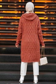Neva Style - Cardigan Tricot Hijab Carreaux 41202KRMT - Thumbnail