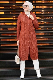 Neva Style - Cardigan Tricot Hijab Carreaux 41203KRMT - Thumbnail