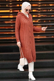 Neva Style - Cardigan Tricot Hijab Carreaux 41203KRMT - Thumbnail