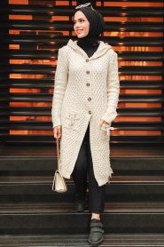 Neva Style - Cardigan Tricot Hijab Crème 70710KR - Thumbnail