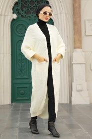 Neva Style - Cardigan Tricot Hijab Ecru 4182E - Thumbnail