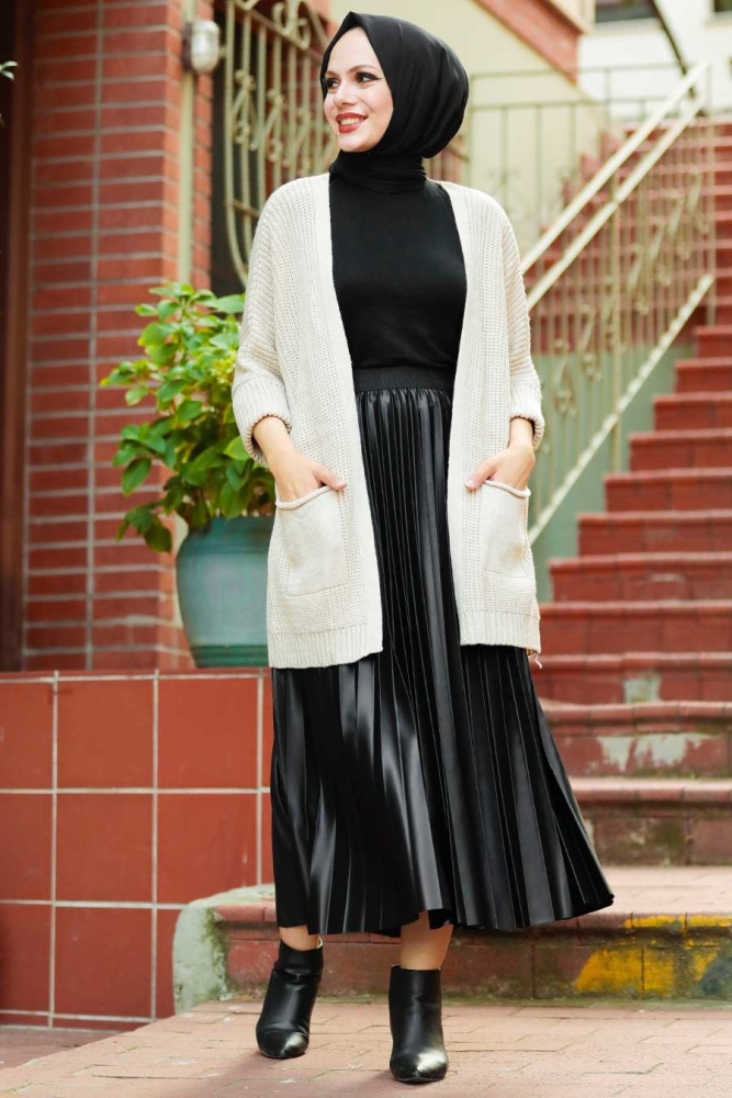 Neva Style - Cardigan Tricot Hijab Ecru 7904E - 1