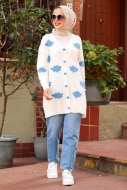 Neva Style - Cardigan Tricot Hijab Ecru 8002E - Thumbnail