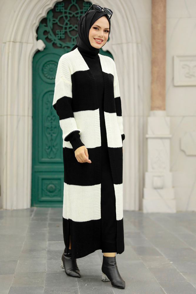 Neva Style - Cardigan Tricot Hijab Ecru 987E - 3
