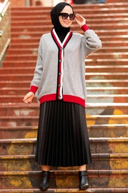 Neva Style - Cardigan Tricot Hijab Gris 2474GR - Thumbnail
