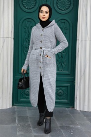 Neva Style - Cardigan Tricot Hijab Gris 70170GR - Thumbnail