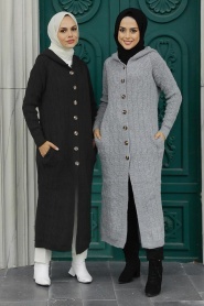 Neva Style - Cardigan Tricot Hijab Gris 70250GR - Thumbnail