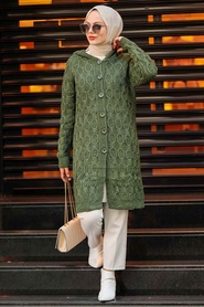 Neva Style - Cardigan Tricot Hijab Kaki 41202HK - Thumbnail