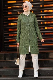 Neva Style - Cardigan Tricot Hijab Kaki 41202HK - Thumbnail