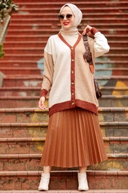 Neva Style -Cardigan Tricot Hijab Marron 7832KH - Thumbnail