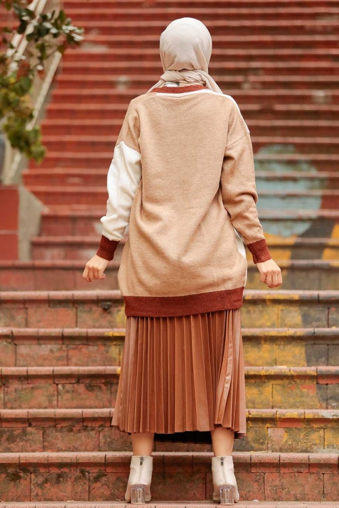 Neva Style -Cardigan Tricot Hijab Marron 7832KH - 3